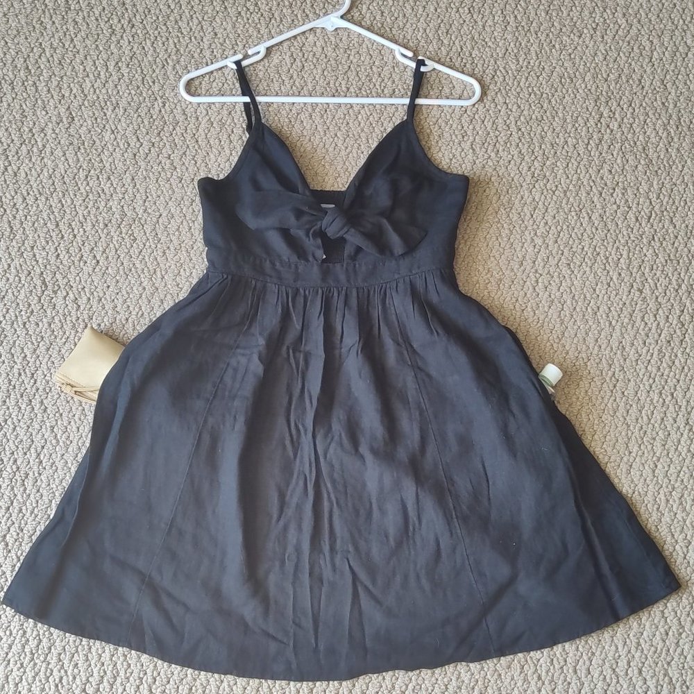 Linen & Rayon Front Tie Mini Dress with Pockets